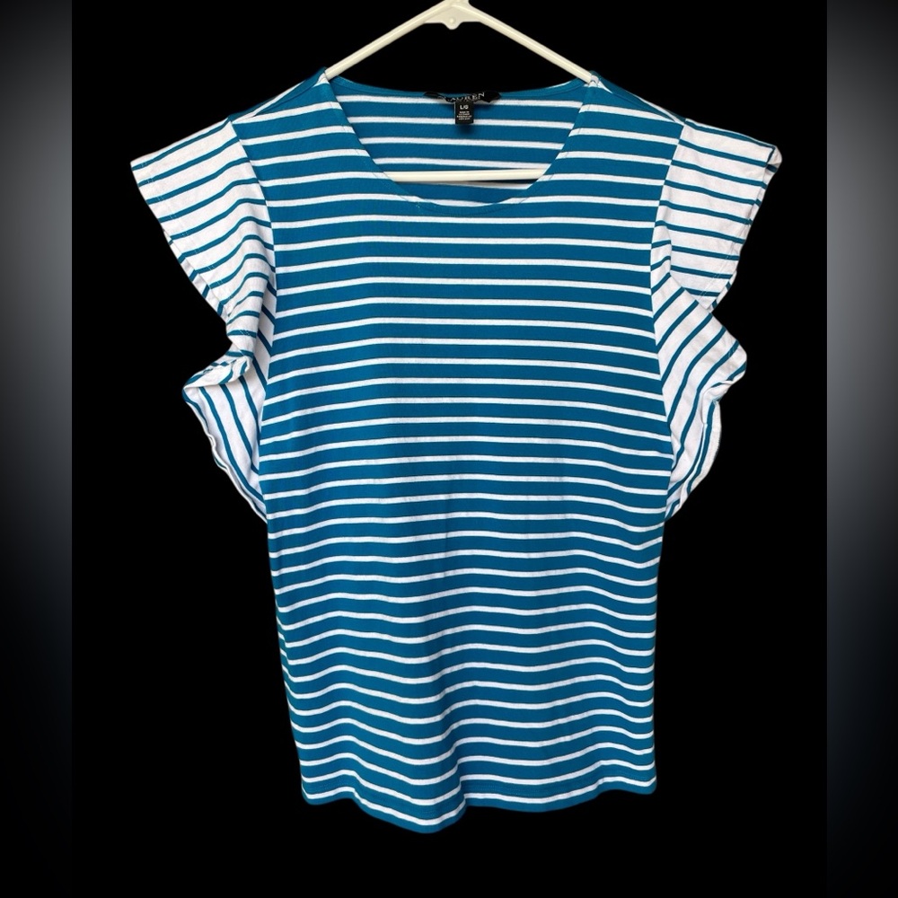 Ralph Lauren Black Label Striped Flutter Sleeve Top Size L
